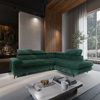 Ecksofa VELISS – Kordstoff – Farbe: Grün