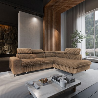 Ecksofa VELISS – Kordstoff – Farbe: Beige