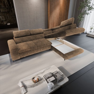 Ecksofa VELISS – Kordstoff – Farbe: Beige