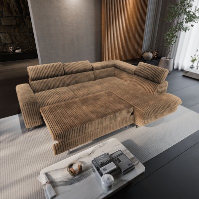 Ecksofa VELISS – Kordstoff – Farbe: Beige