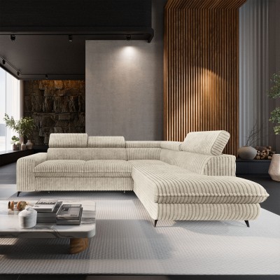 Ecksofa VELISS – Kordstoff – Farbe: Creme