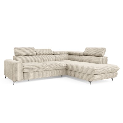 Ecksofa VELISS – Kordstoff – Farbe: Creme