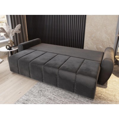 Masseno Sofa MADISON mit Schlaffunktion und Bettkasten, Ausziehbares Bettsofa - Schwarz, SAWANA 14