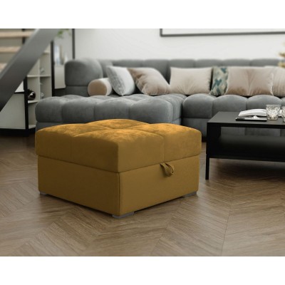 Moderner und bequemer Hocker für das Wohnzimmer - PUFA MIZA, trendiger gelber Stoff, zusätzlicher Stauraum in Ihrem Wohnzimmer