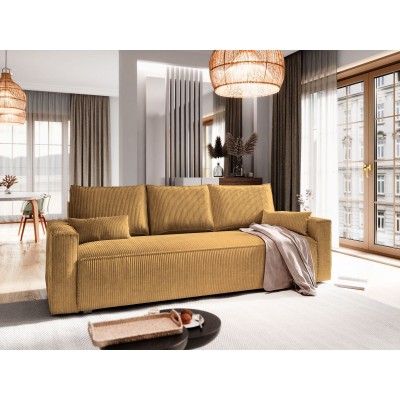Masseno Sofa MENI mit Schlaffunktion und Bettkasten, Ausziehbares Bettsofa - Gelb, POSO 01