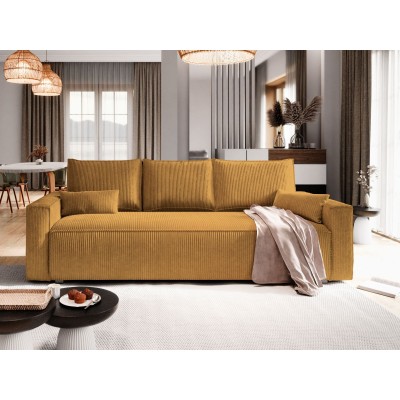 Masseno Sofa MENI mit Schlaffunktion und Bettkasten, Ausziehbares Bettsofa - Gelb, POSO 01
