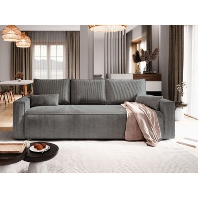Masseno Sofa MENI mit Schlaffunktion und Bettkasten, Ausziehbares Bettsofa - Grau, POSO 60