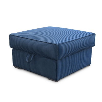 Bequemer Hocker FERA mit Staufach, bezogen mit POSO-Cordstoff in Blau