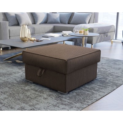 FERA Corduroy Pouf, gepolstert mit braunem Stoff, bequeme Sitzfläche, aufklappbares Staufach