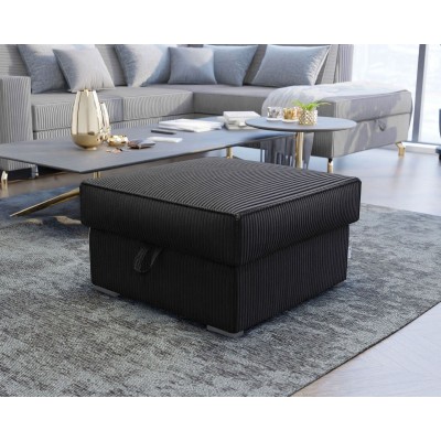 Schwarzer stilvoller FERA-Pouf, Kordausführung und großes Staufach, stilvoller Hocker
