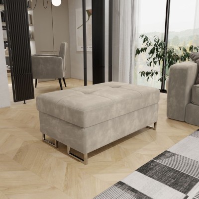 Komfortabler BARLET PUFA mit Wellenfedern und großem Automatik-Staufach, cremefarbener Velours-Bezug