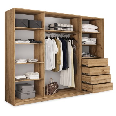 Gleitender Kleiderschrank TARI 270 cm mit Spiegel Dreitüriger Kleiderschrank mit Schubladen