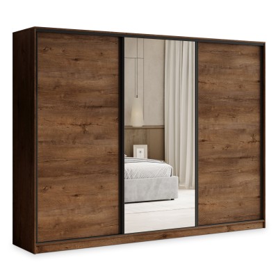 Gleitender Kleiderschrank TARI 270 cm mit Spiegel Dreitüriger Kleiderschrank mit Schubladen